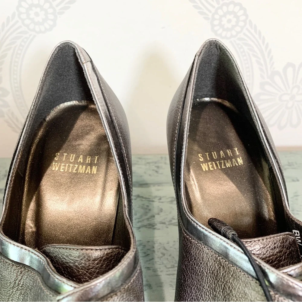 Stuart Weitzman Cavendish Shoes Bronze Tie Heels 8.5 - Picture 12 of 15